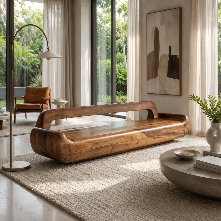 Minimalist Organic Sofa Frame With Low Profile Solid Wood Design For Living Room