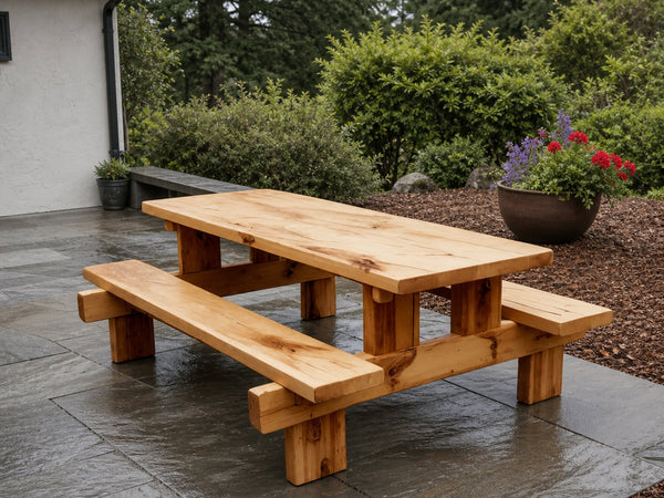Minimalist Outdoor Picnic Table With Benches For Garden Or Cabin