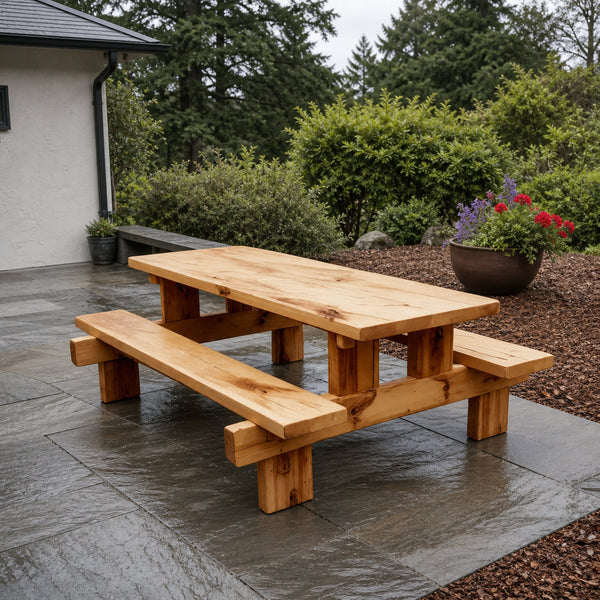 Minimalist Outdoor Picnic Table With Benches For Garden Or Cabin