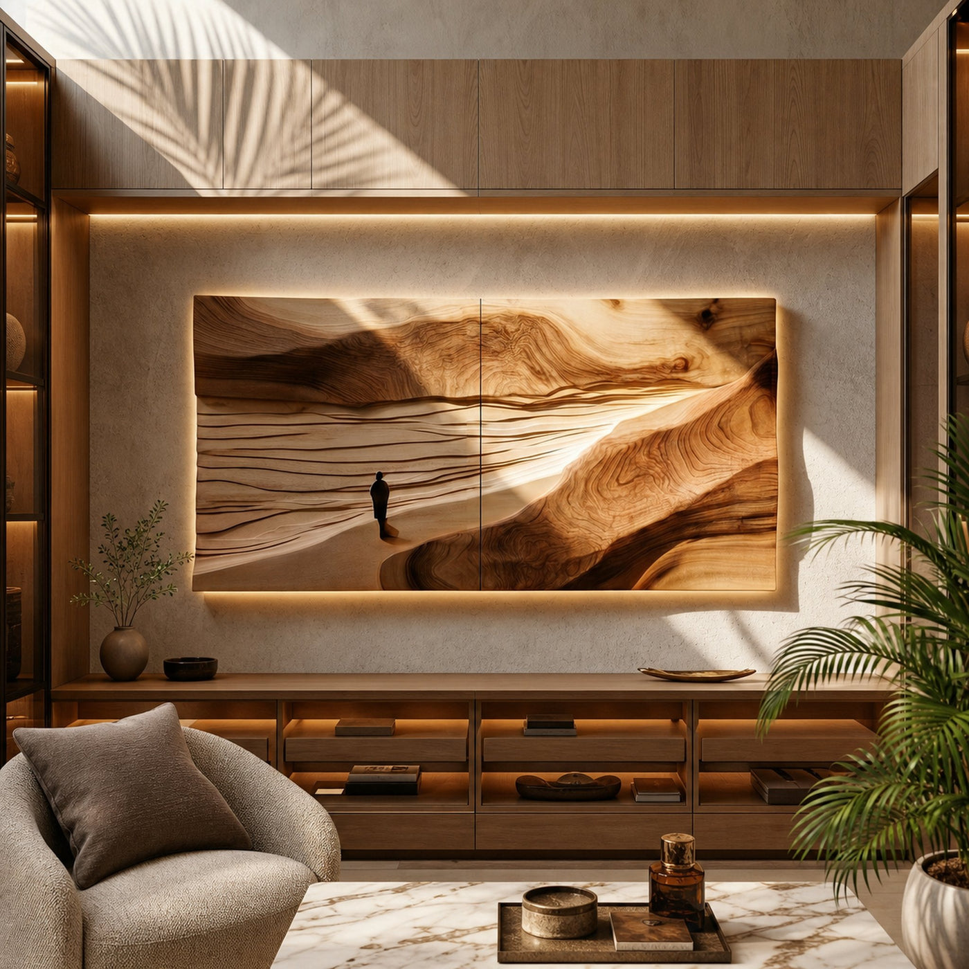Minimalist Sand Dune Wood Wall Art For Neutral Modern Interior Styling
