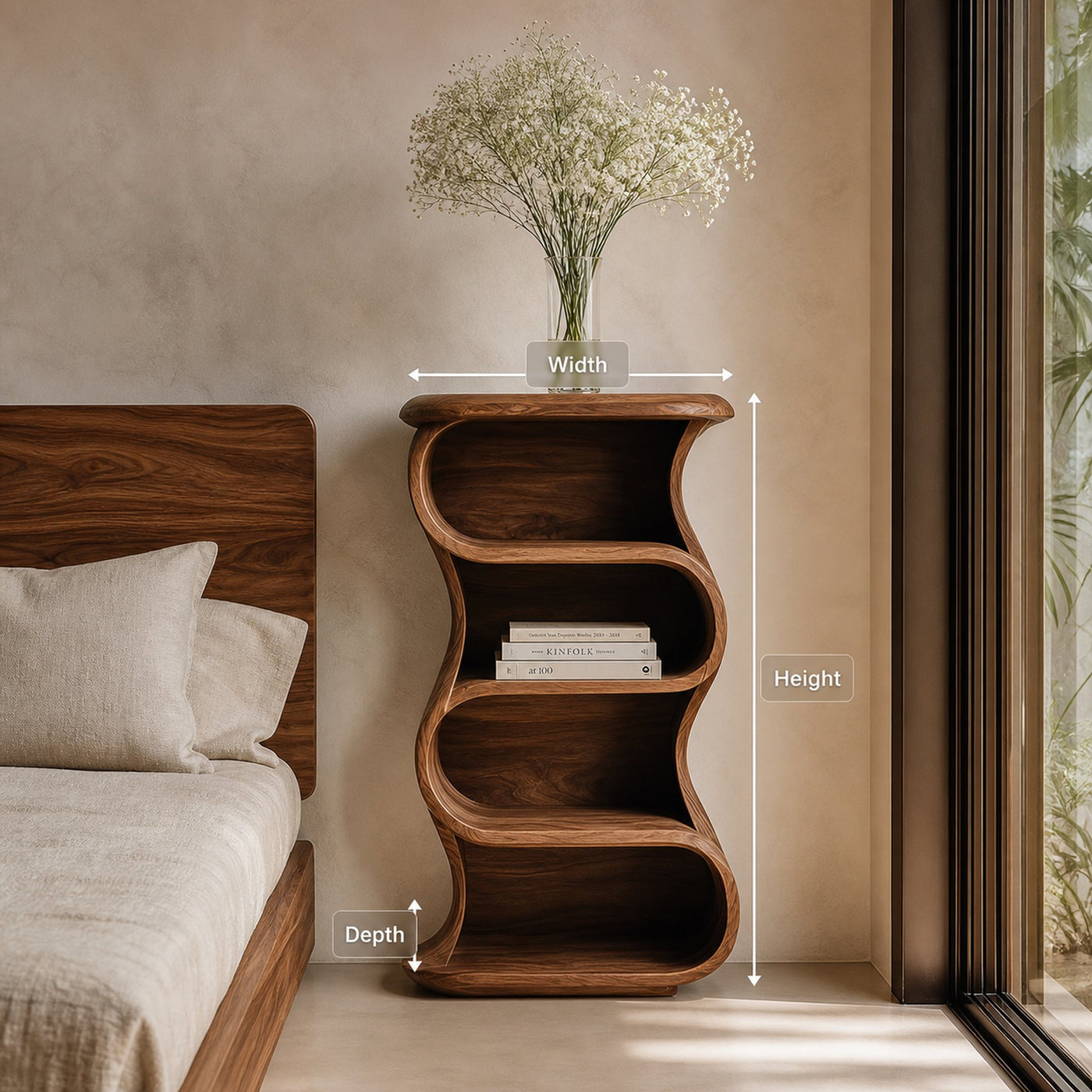 Minimalist Sculptural Nightstand With Open Shelf For Bedroom - product view 6