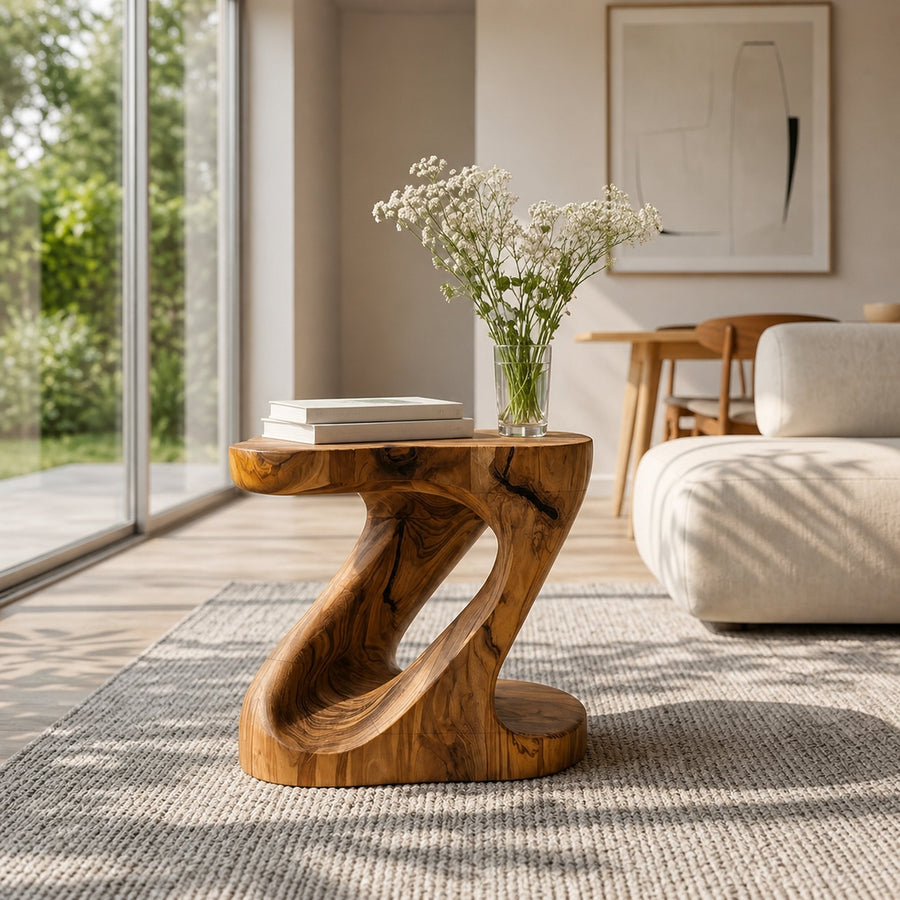 Minimalist Sculptural Wood Z-shaped Side Table For Home Decor