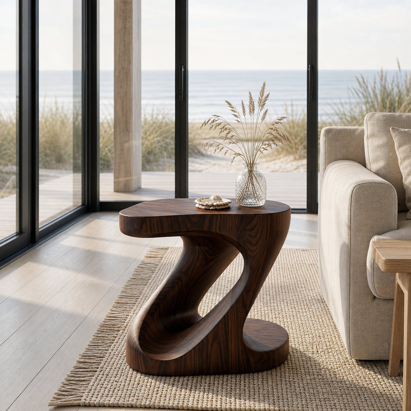 Minimalist Sculptural Wood Z-shaped Side Table For Home Decor - product view 7