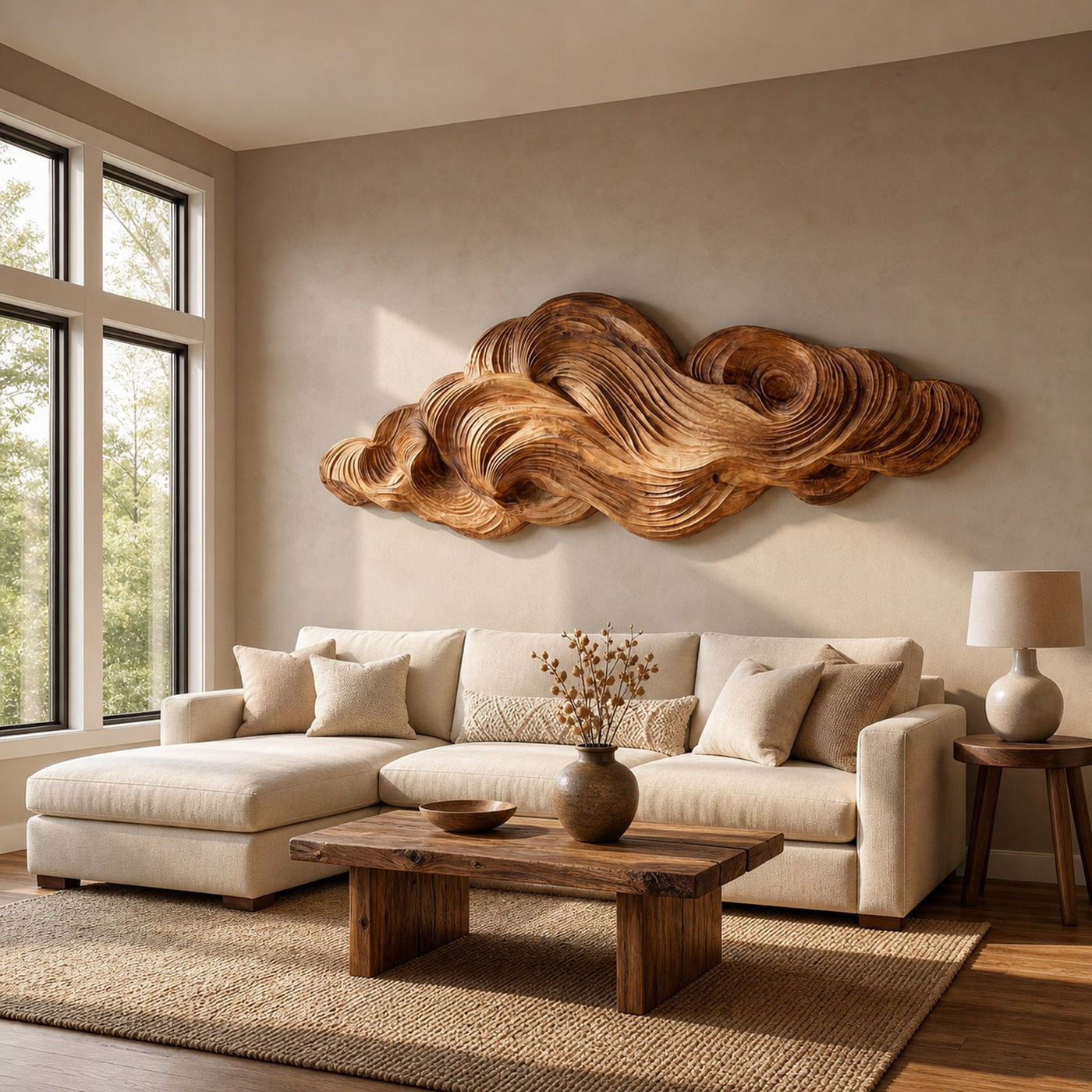 Minimalist Sculpture Cloud Wooden Wall Art For Apartment Living Room