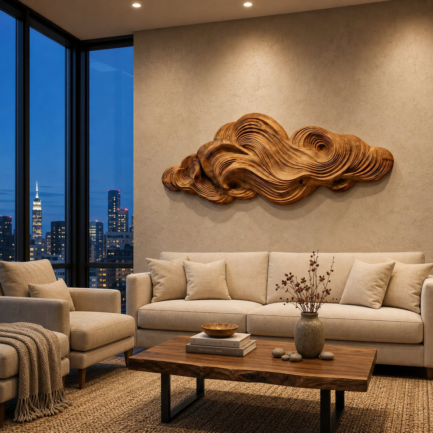 Minimalist Sculpture Cloud Wooden Wall Art For Apartment Living Room - product view 6
