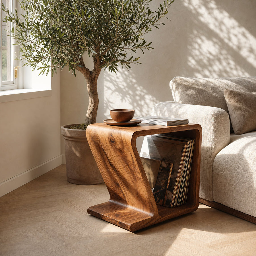 Minimalist Side Table Curved Design For Living Room