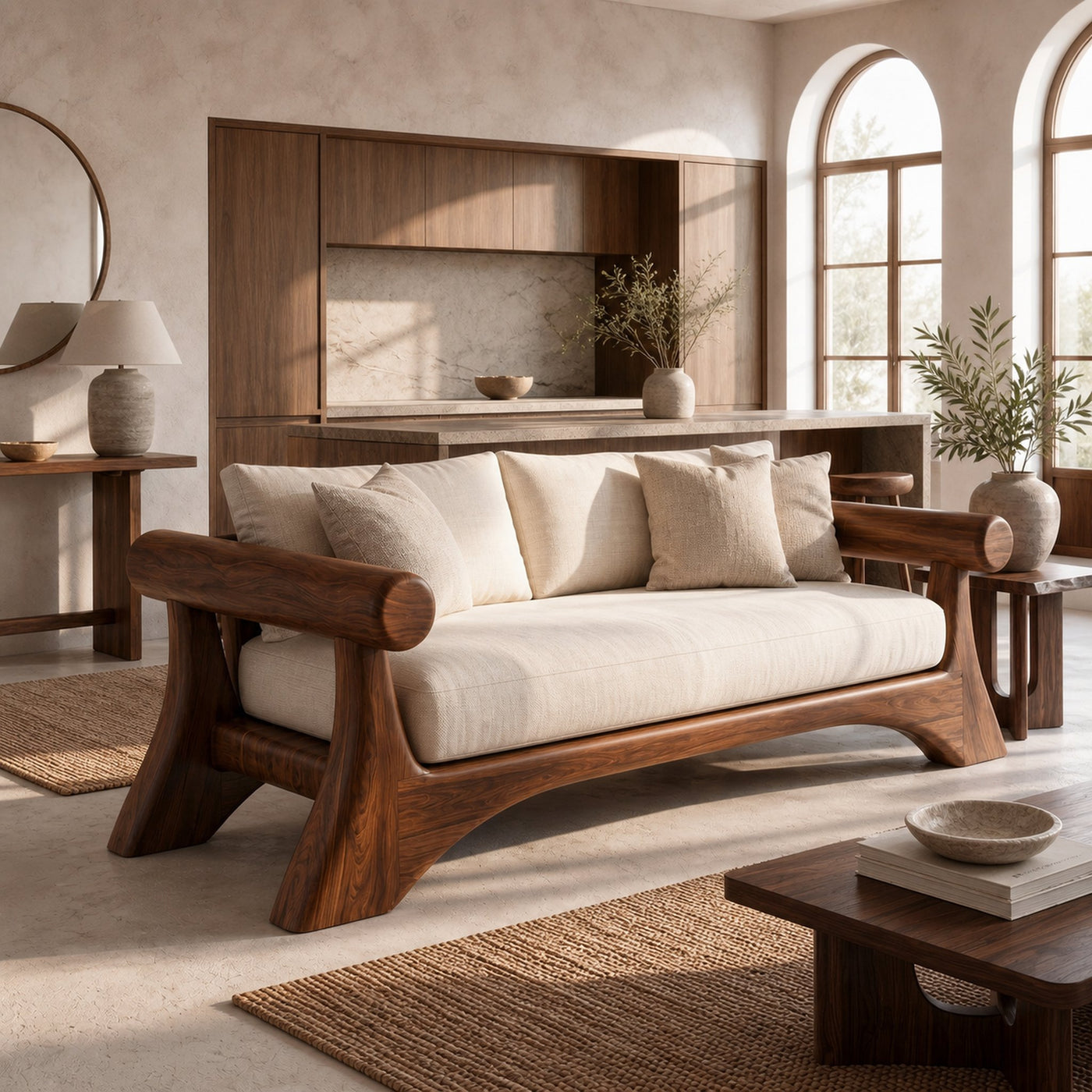 Minimalist Sofa Frame With Curved Solid Wood Arms For Living Room - product view 6