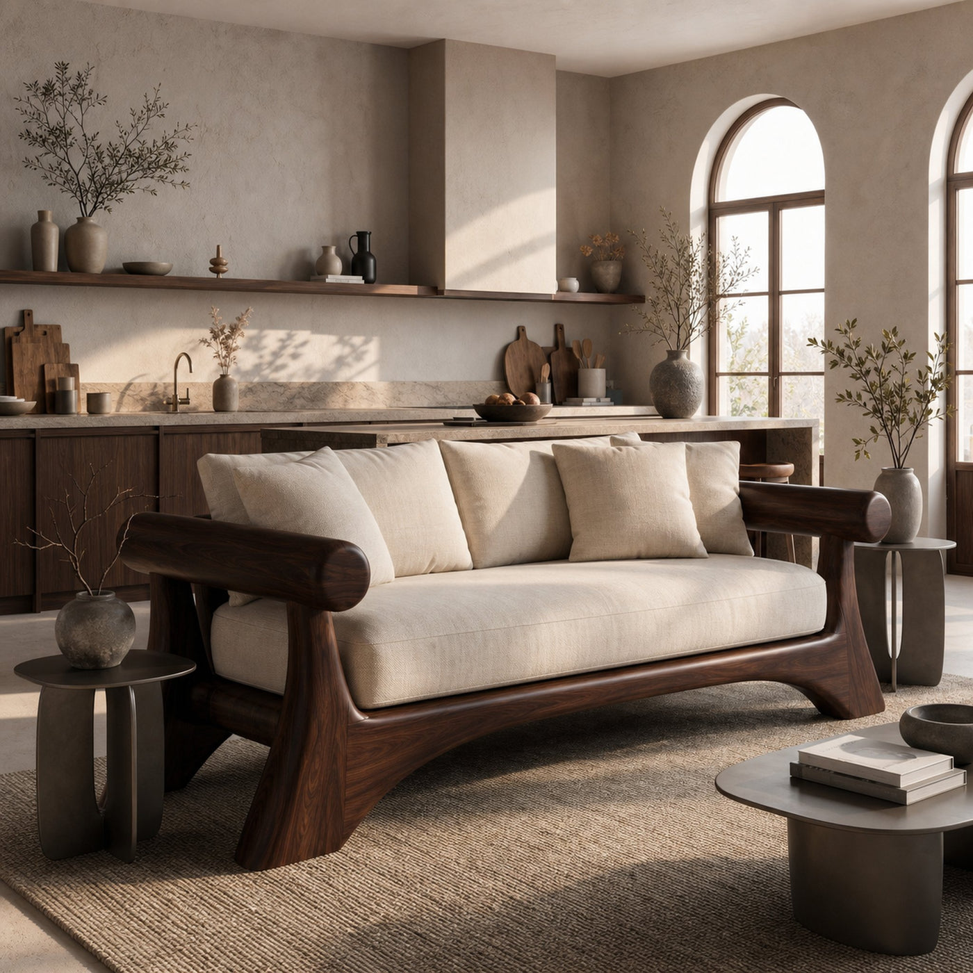 Minimalist Sofa Frame With Curved Solid Wood Arms For Living Room - product view 7