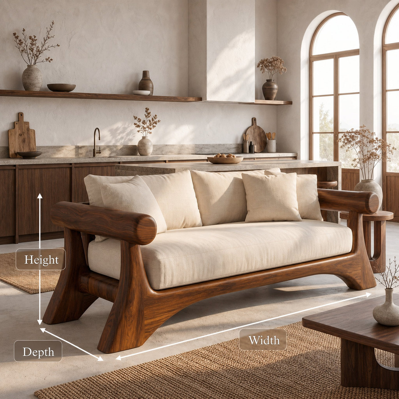 Minimalist Sofa Frame With Curved Solid Wood Arms For Living Room - product view 8