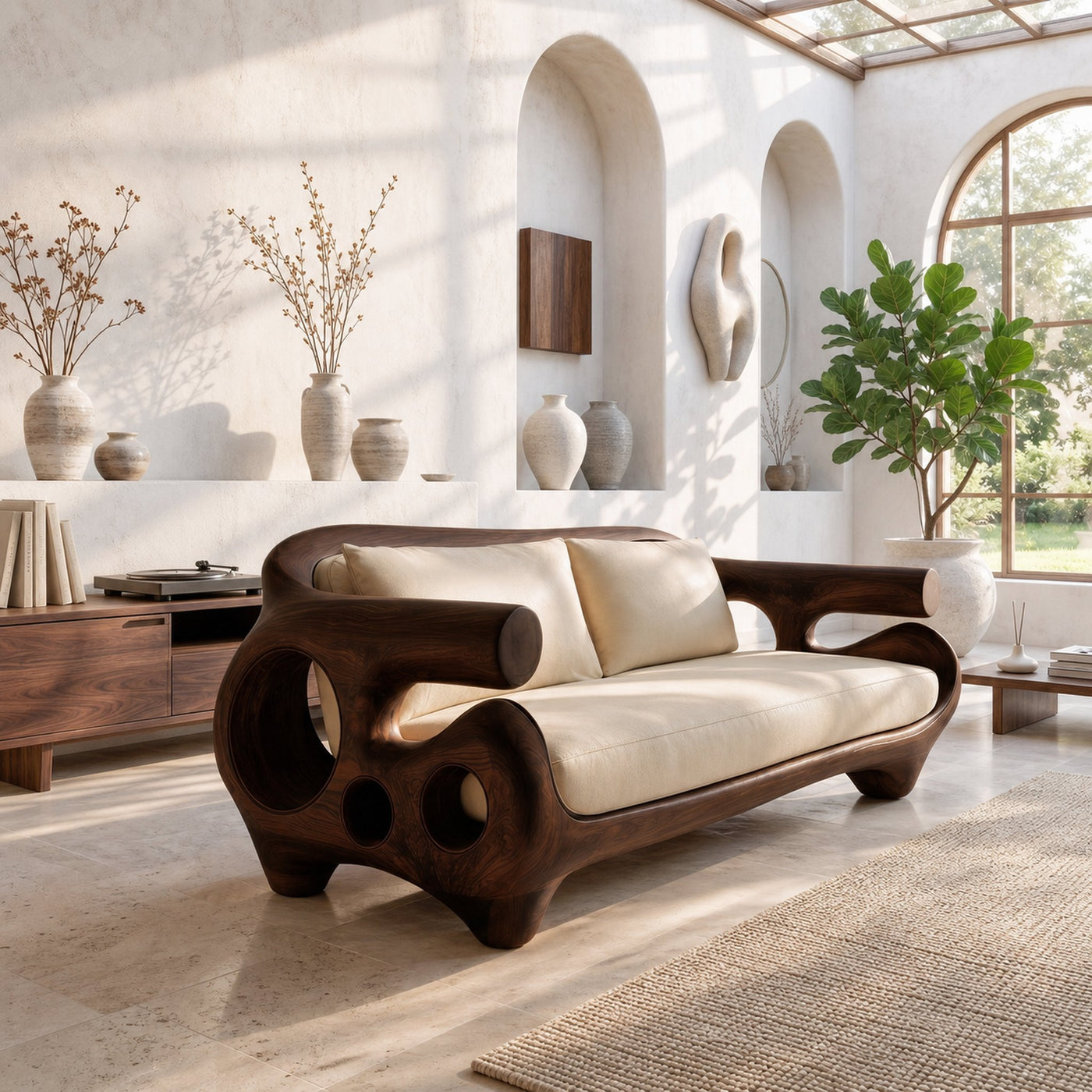 Minimalist Sofa Frame With Solid Wood Artistic Arms For Living Room
