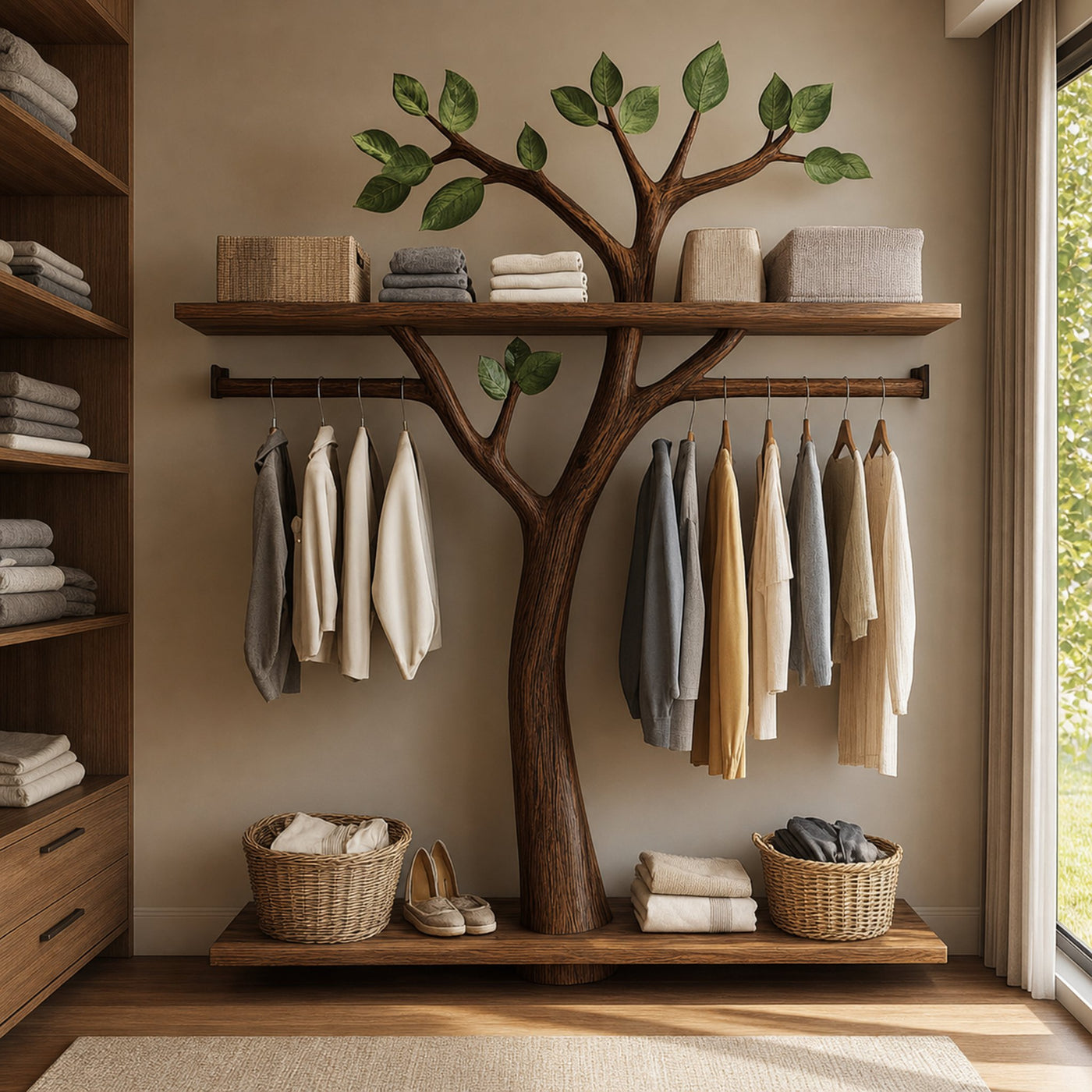 Minimalist Solid Wood Tree Wardrobe Rack Modern Look Bedroom