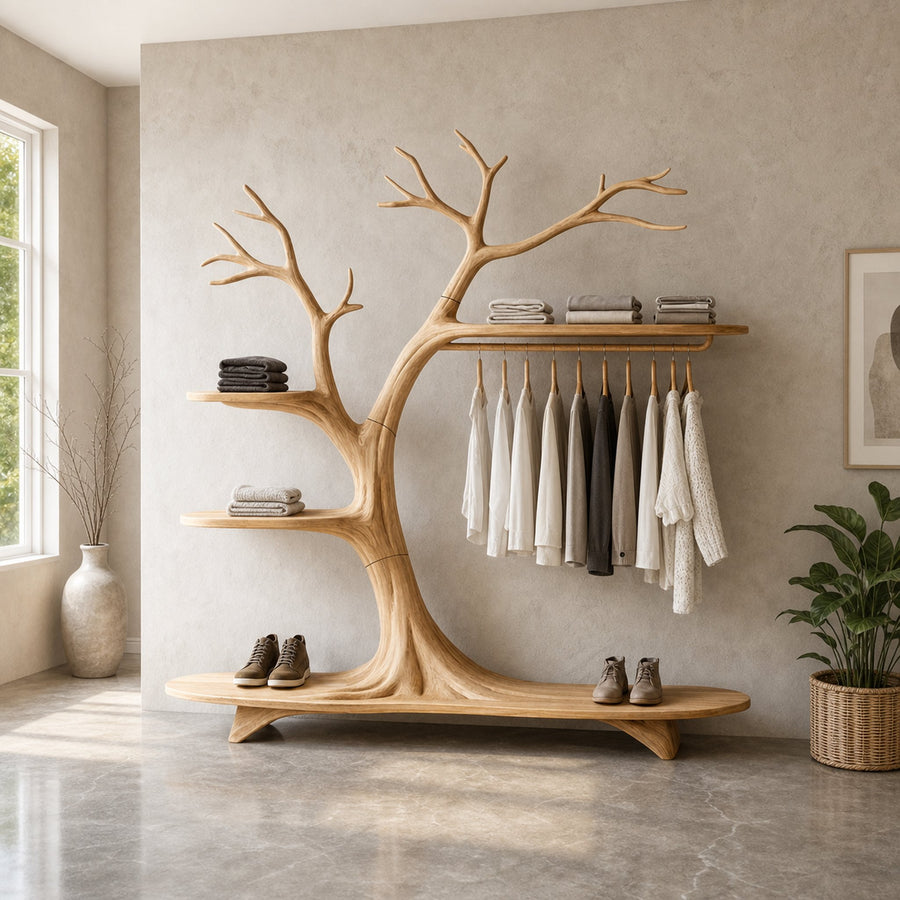 Minimalist Tree Coat Rack Scandinavian Hallway