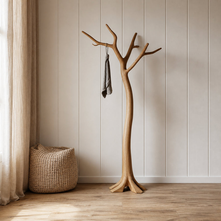 Minimalist Tree Coat Rack Solid Wood Handcrafted Entryway Decor