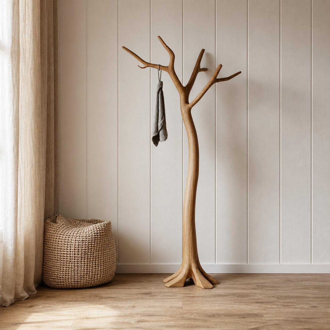 Minimalist Tree Coat Rack Solid Wood Handcrafted Entryway Decor