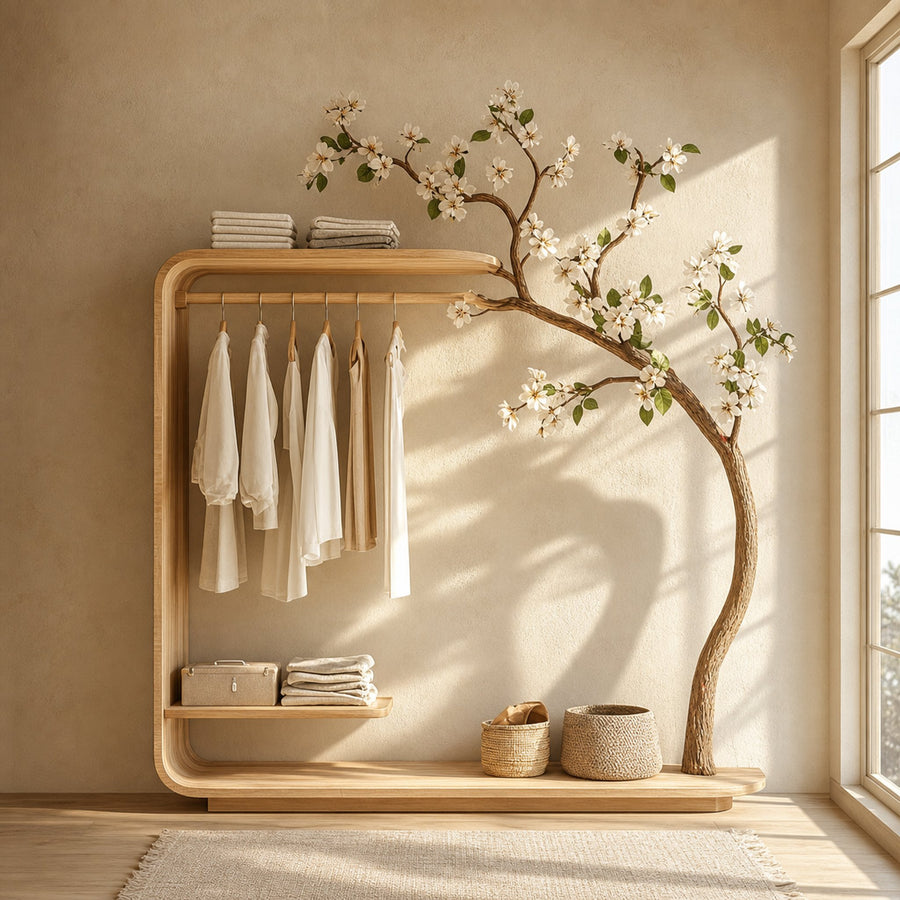 Minimalist Tree Wardrobe Handcrafted Solid Wood Bedroom Organizer