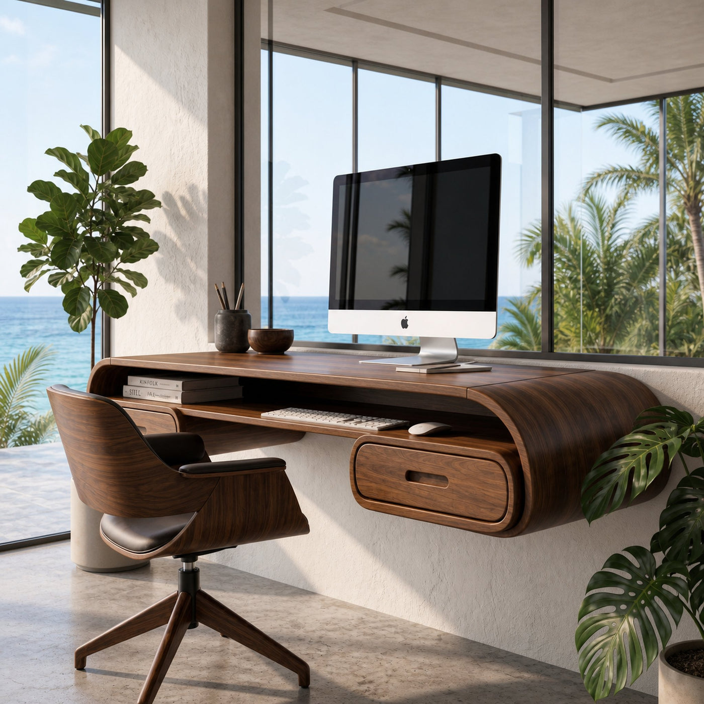 Minimalist Wall Mounted Desk With Built In Drawers For Home Office - product view 7