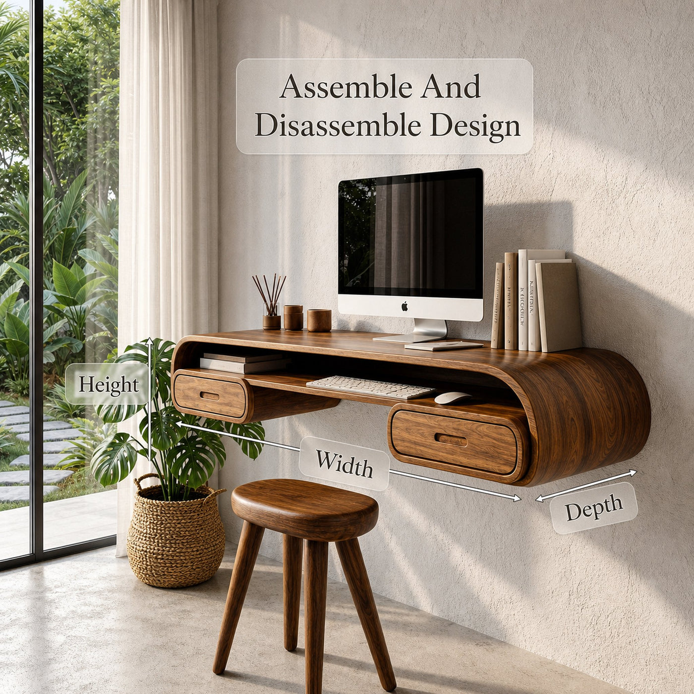 Minimalist Wall Mounted Desk With Built In Drawers For Home Office - product view 8