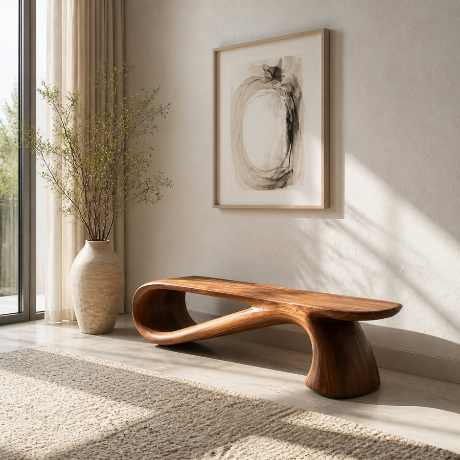 Minimalist Wooden Bench For Living Room Accent Decor