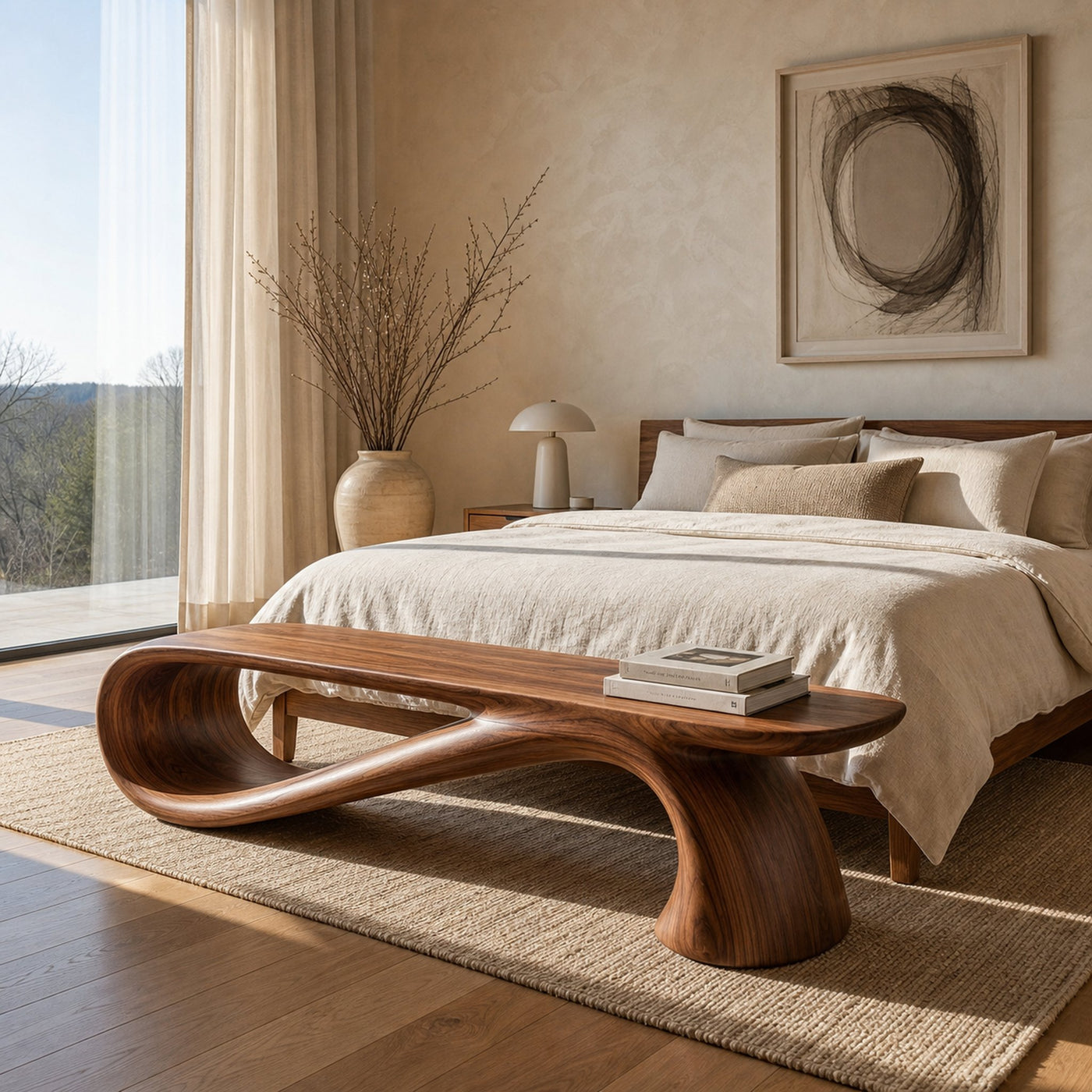 Minimalist Wooden Bench For Living Room Accent Decor - product view 6