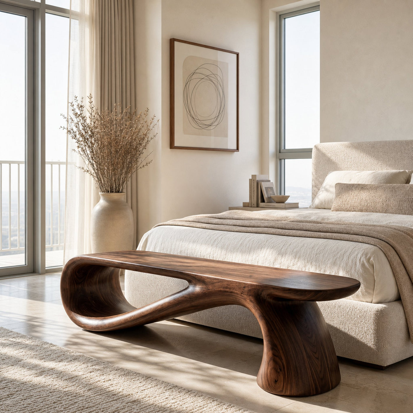 Minimalist Wooden Bench For Living Room Accent Decor - product view 7