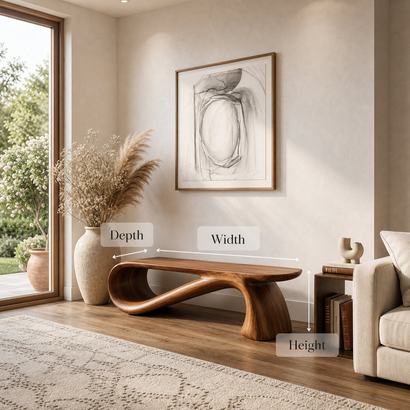Minimalist Wooden Bench For Living Room Accent Decor - product view 8