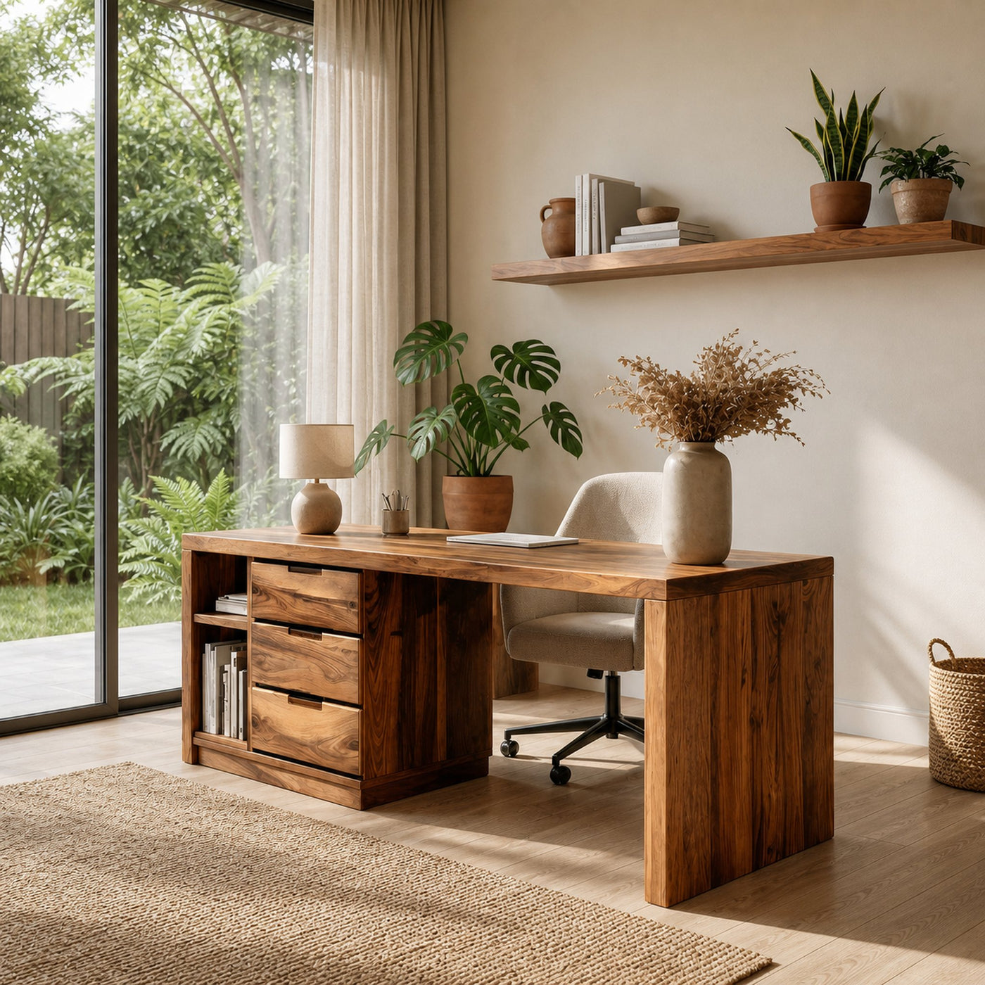 Minimalist Wooden Desk With Storage For Home Office