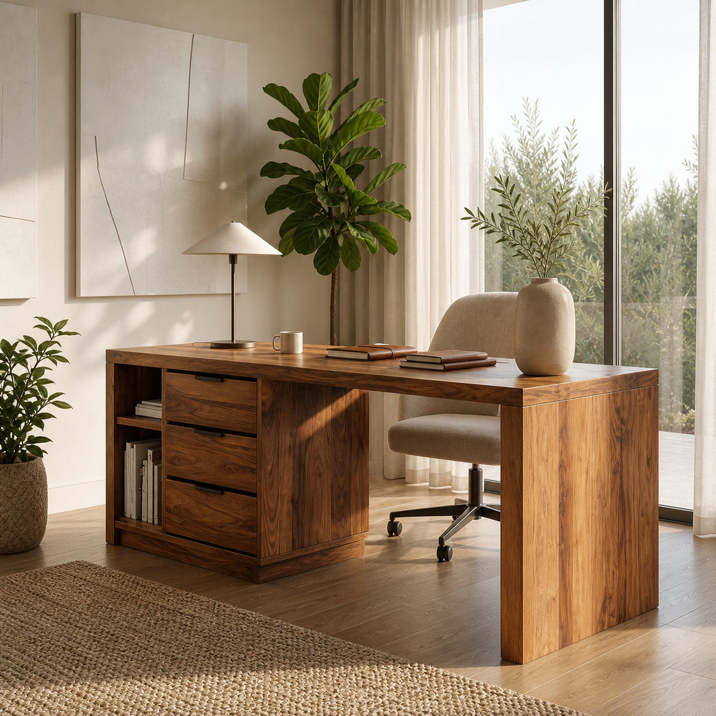 Minimalist Wooden Desk With Storage For Home Office - product view 6