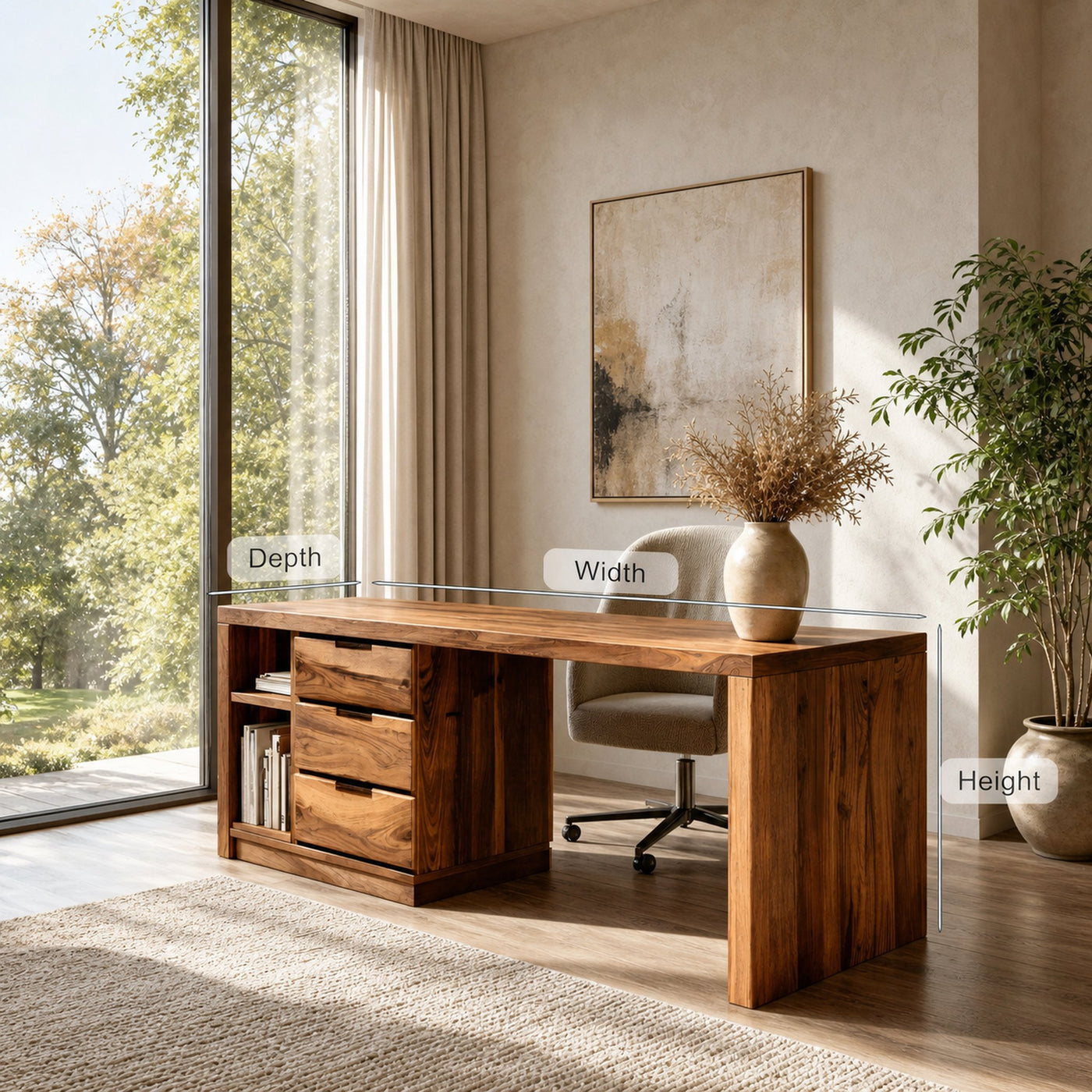 Minimalist Wooden Desk With Storage For Home Office - product view 7