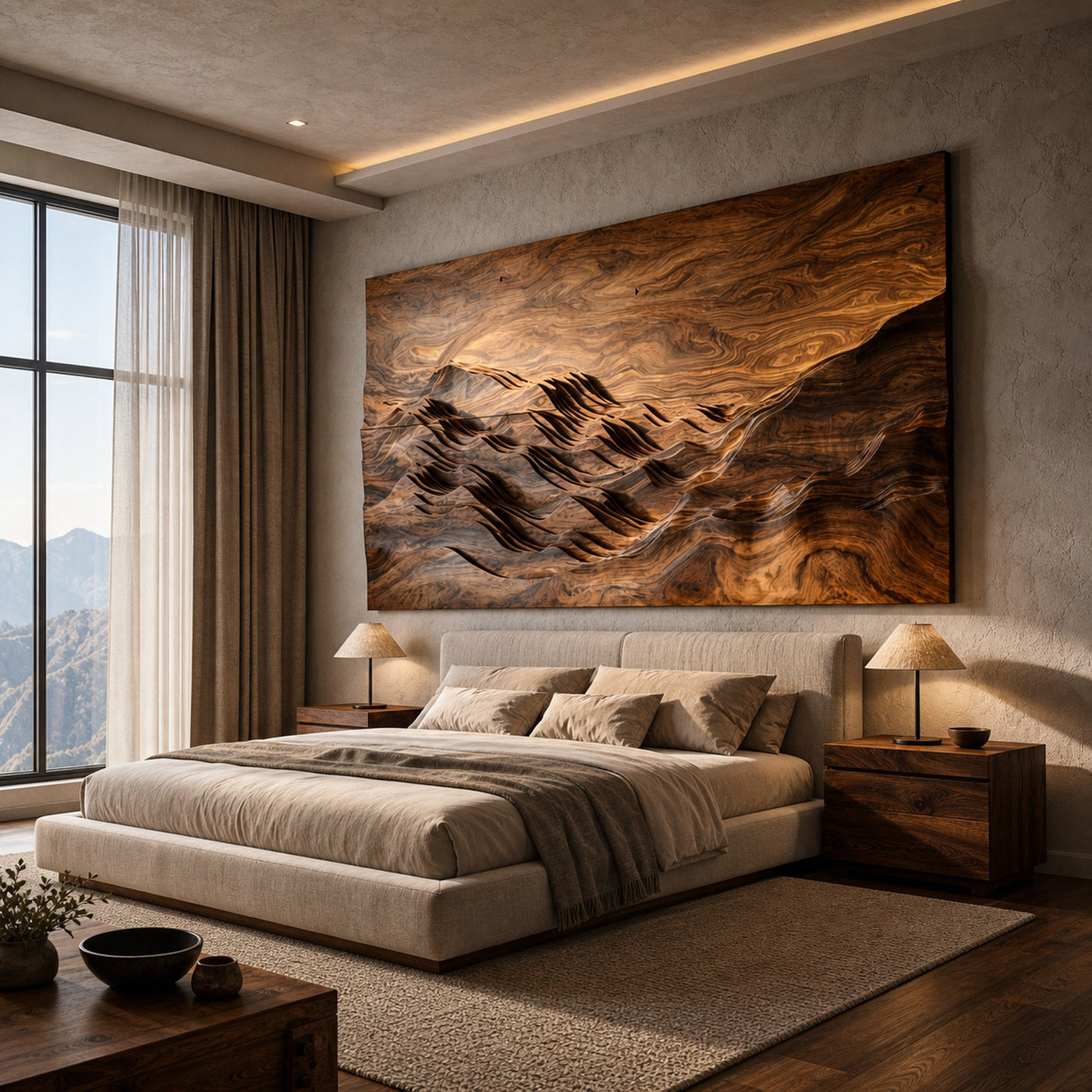 Minimalist Wooden Mountain Range Relief Wall Art for Living Decor