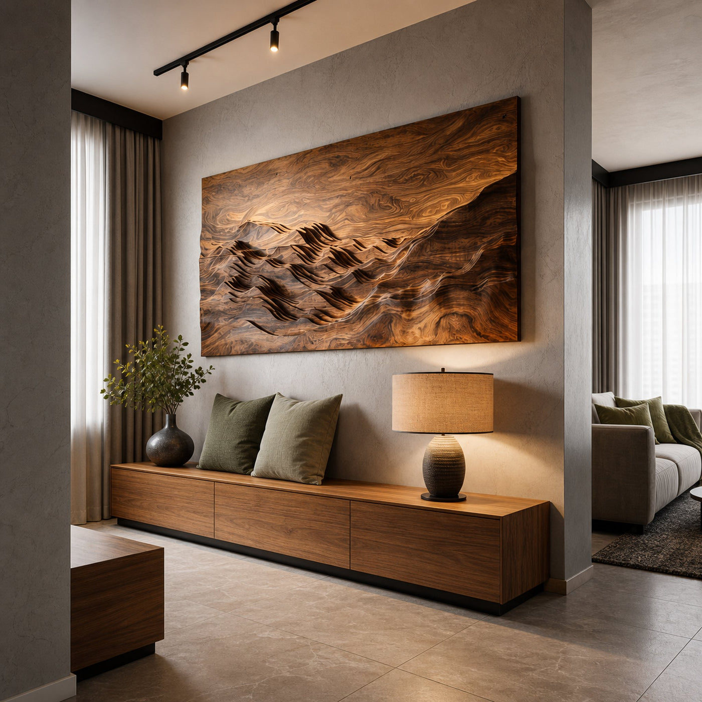 Minimalist Wooden Mountain Range Relief Wall Art for Living Decor - product view 6