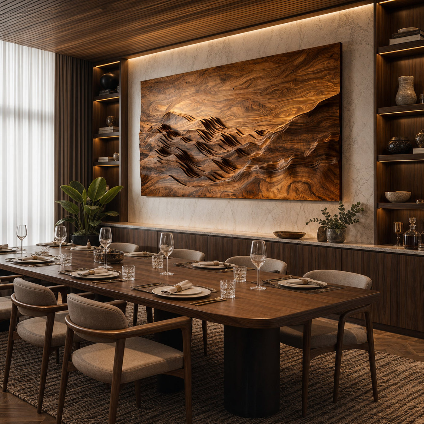Minimalist Wooden Mountain Range Relief Wall Art for Living Decor - product view 8