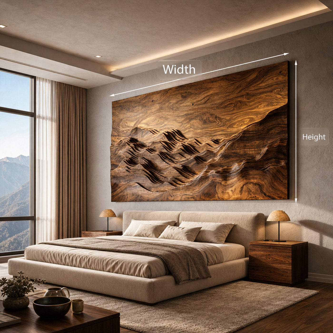 Minimalist Wooden Mountain Range Relief Wall Art for Living Decor - product view 9