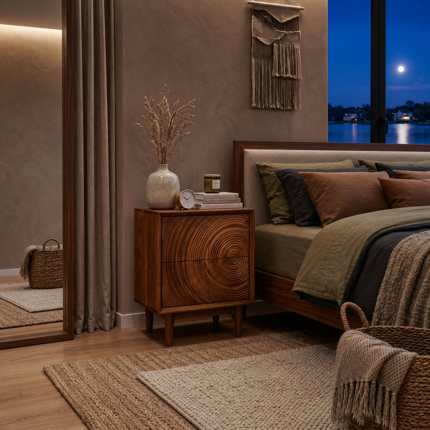 Minimalist Wooden Nightstand With Sculptural Door For Modern Bedroom - product view 6