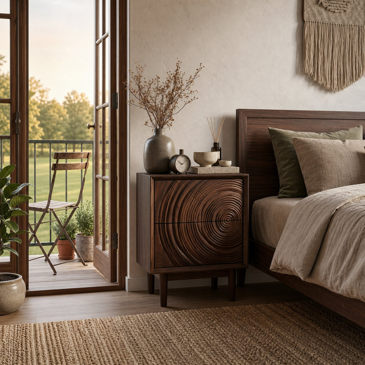 Minimalist Wooden Nightstand With Sculptural Door For Modern Bedroom - product view 7