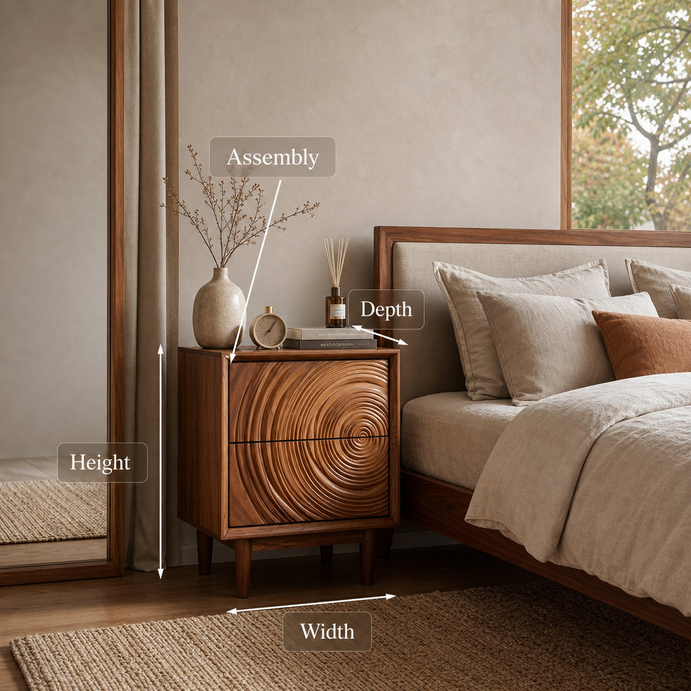 Minimalist Wooden Nightstand With Sculptural Door For Modern Bedroom - product view 8