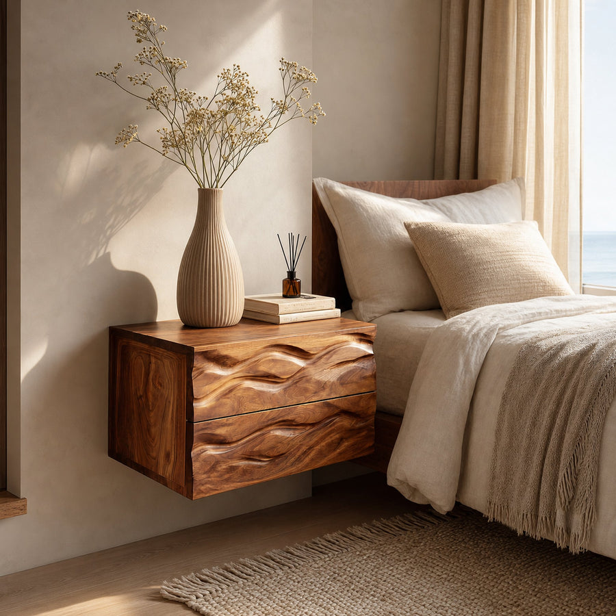 Minimalist Wooden Wall Mounted Nightstand For Small Bedroom