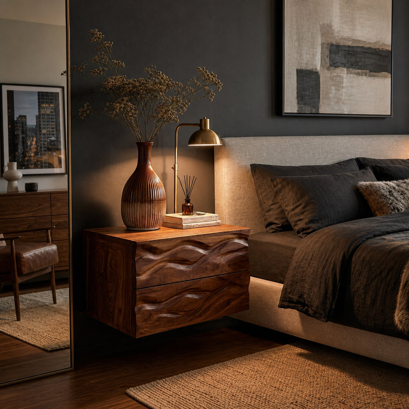 Minimalist Wooden Wall Mounted Nightstand For Small Bedroom - product view 7