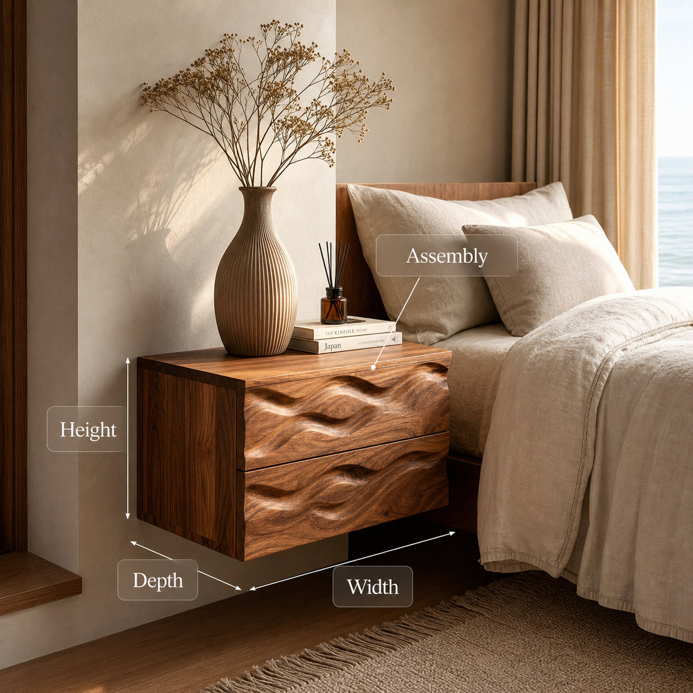 Minimalist Wooden Wall Mounted Nightstand For Small Bedroom - product view 8