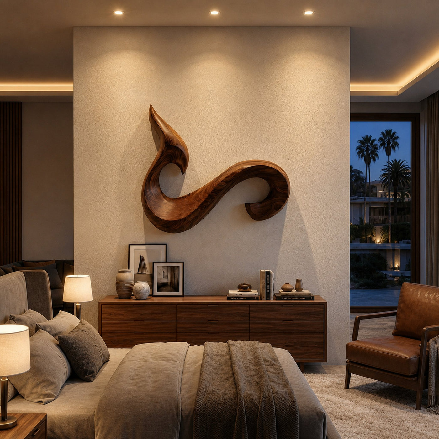 Modern Abstract Curved Wooden Wall Art For Living Room Decor - product view 7