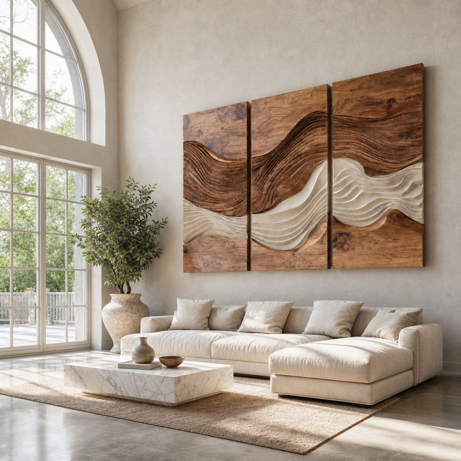 Modern Abstract Wood Panel Wall Art Set For Home Decor