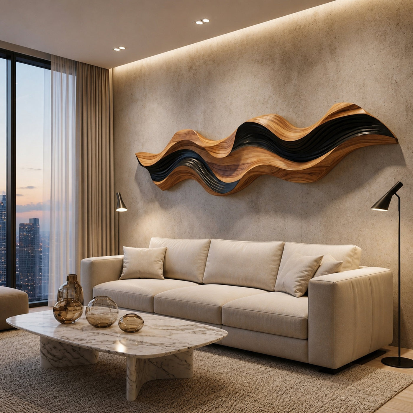 Modern Abstract Wooden Wall Art Flowing Sculptural Design For Home