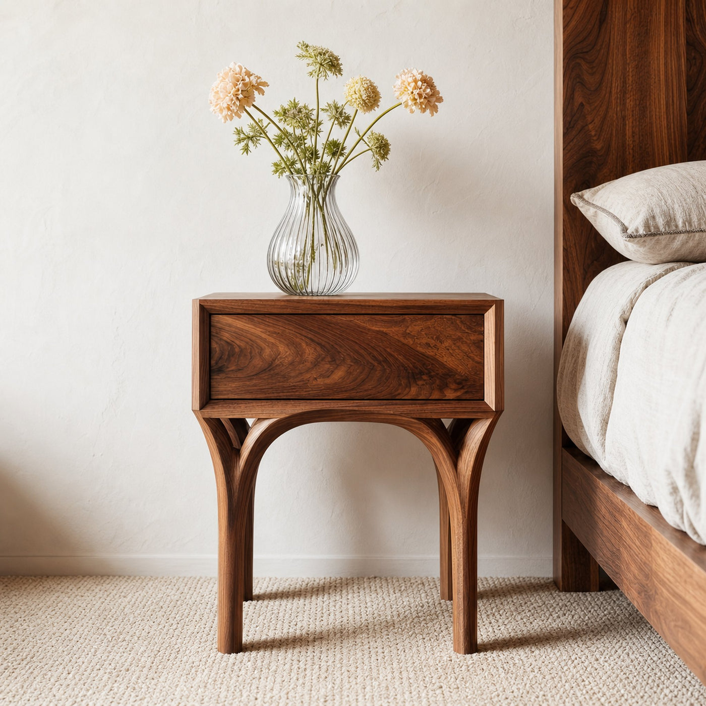 Modern Arch Leg Nightstand With Drawer For Bedroom