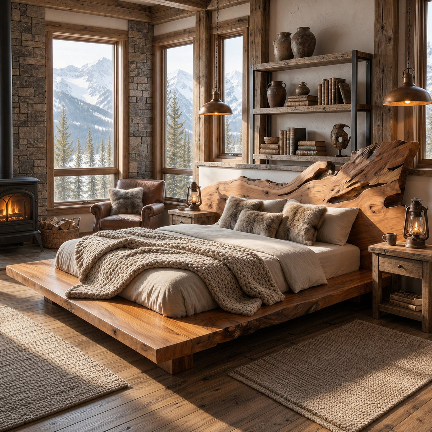 Modern Bed Frame With Live Edge Wood Headboard For Bedroom - product view 6