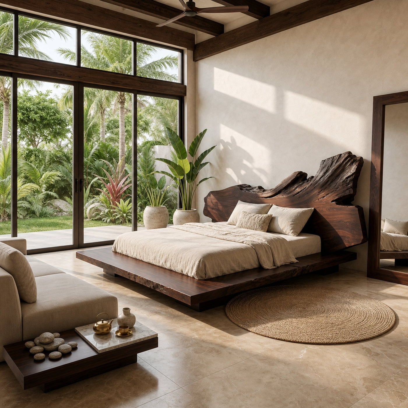 Modern Bed Frame With Live Edge Wood Headboard For Bedroom - product view 7