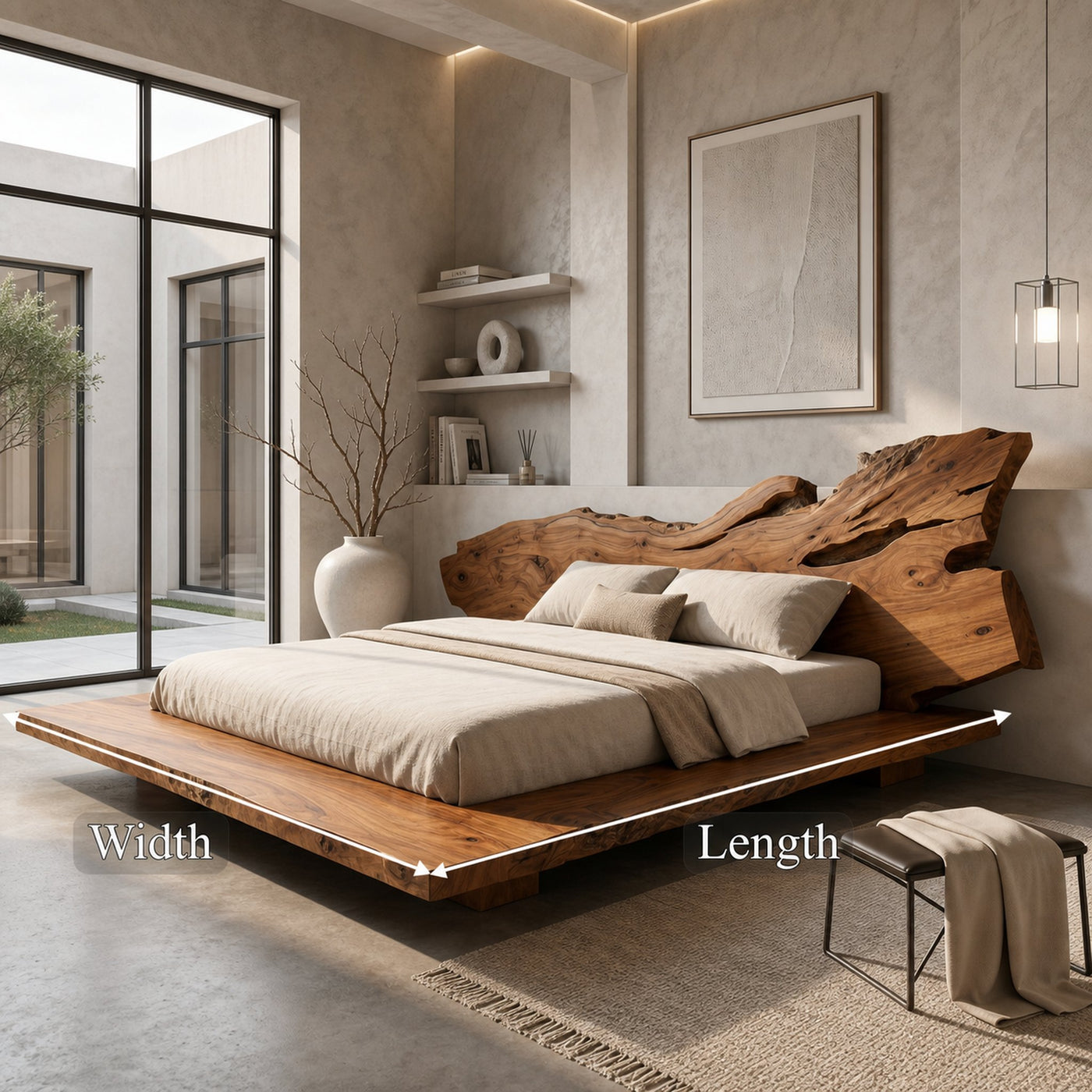 Modern Bed Frame With Live Edge Wood Headboard For Bedroom - product view 8