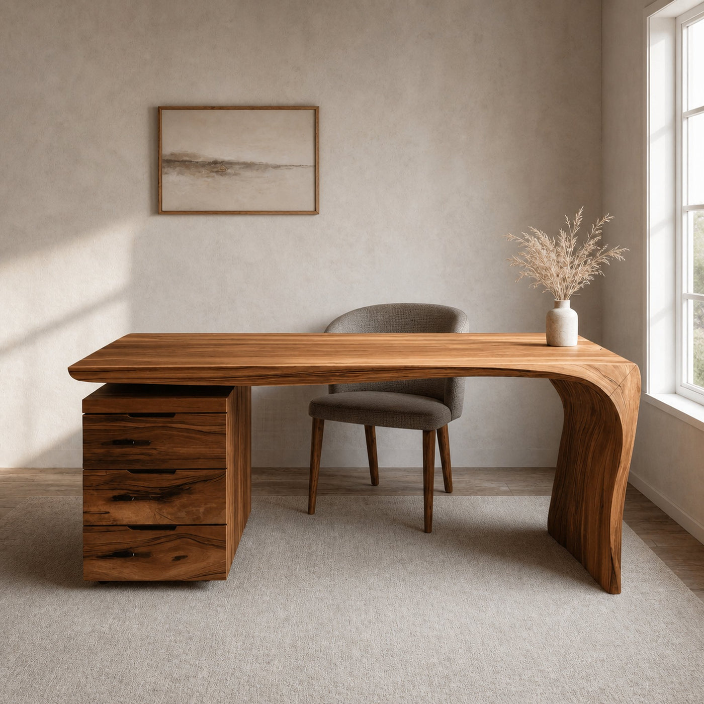 Modern Carved Desk Curved Leg With Drawer Cabinet For Workspace