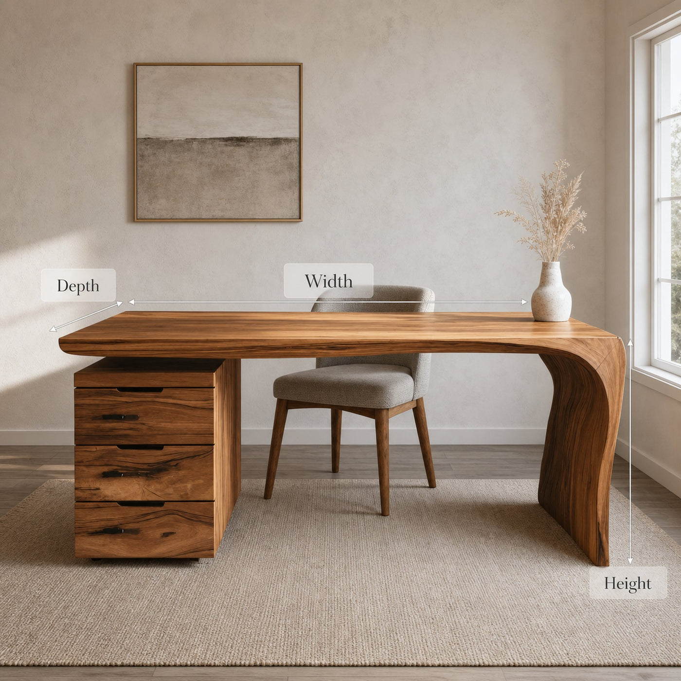 Modern Carved Desk Curved Leg With Drawer Cabinet For Workspace - product view 6