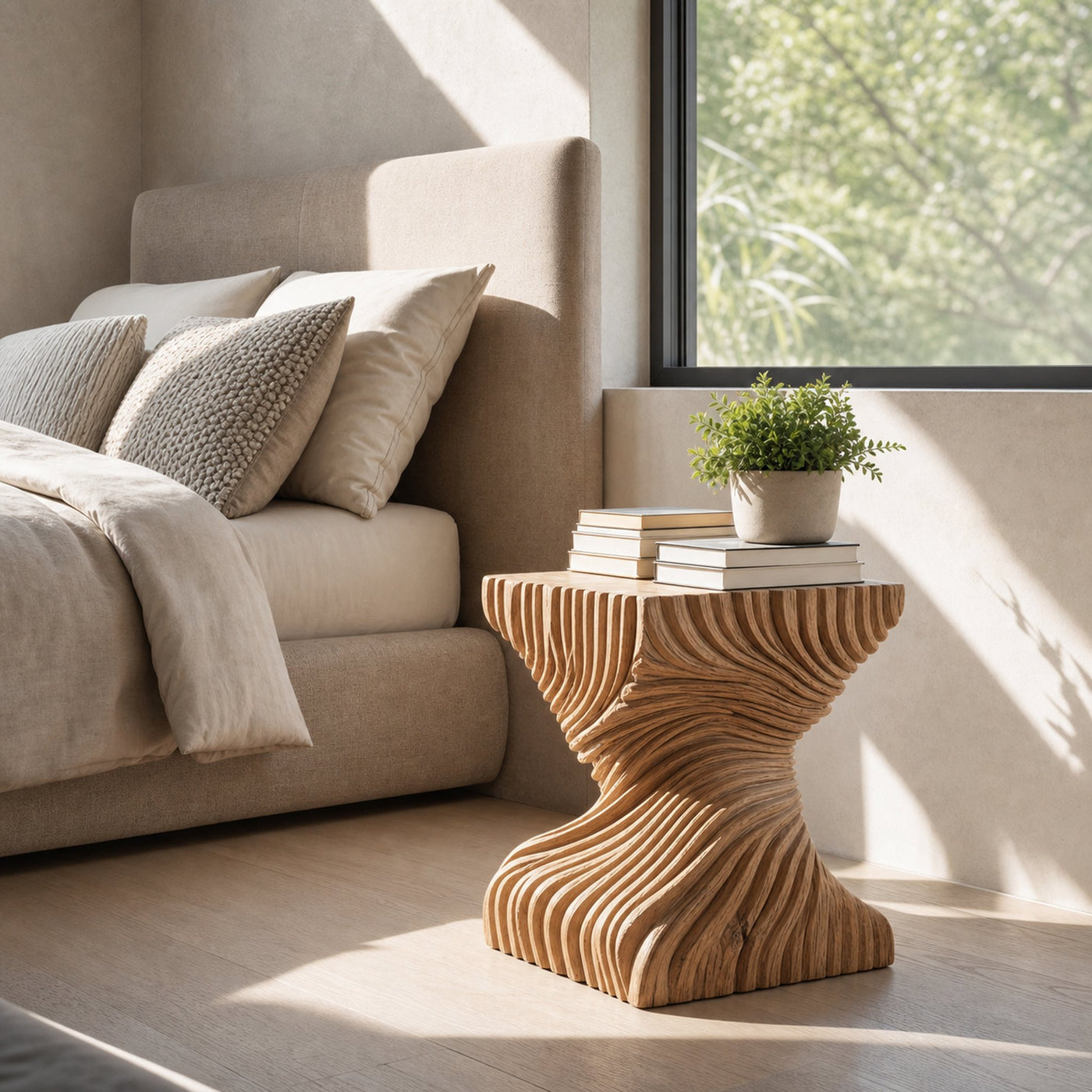 Modern Carved Side Table For Bedroom Or Living Room