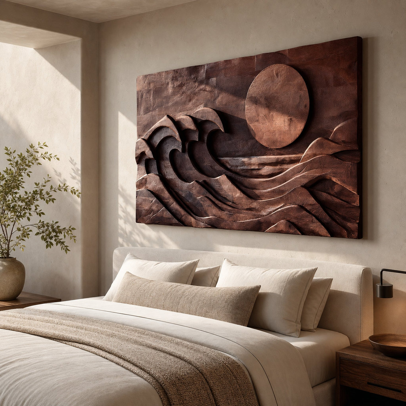 Modern Carved Wall Art Waves And Sun For Home Decor - product view 7