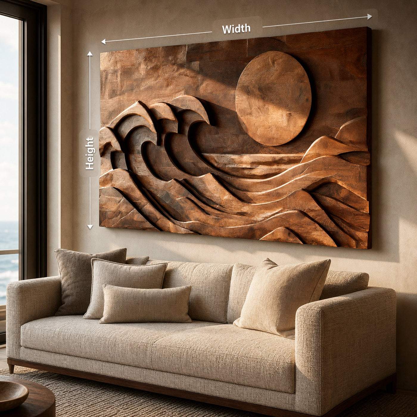 Modern Carved Wall Art Waves And Sun For Home Decor - product view 8
